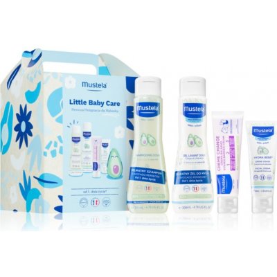 Mustela Bébé tělový a vlasový mycí gel pro děti 200 ml + jemný šampon pro děti od narození 200 ml + krém proti opruzeninám 50 ml + hydratační krém na obličej pro děti od narození 40 ml