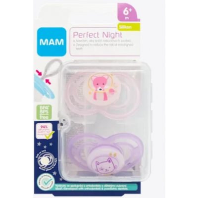 Mam šidítko Perfect Night silikon se sterilizačním boxem růžová/fialová – Zboží Mobilmania