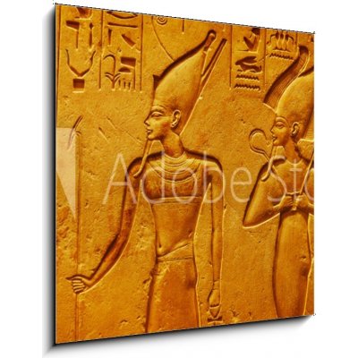 Skleněný obraz 1D - 50 x 50 cm - Ancient Egypt hieroglyphics with pharaoh and ankh Starověké egyptské hieroglyfy s faraonem a ankh – Zboží Mobilmania