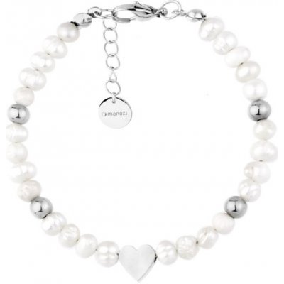 Manoki Perlový náramek Alice srdce chirurgická ocel sladkovodní perla BA999 stříbrná Bílá – Zboží Mobilmania