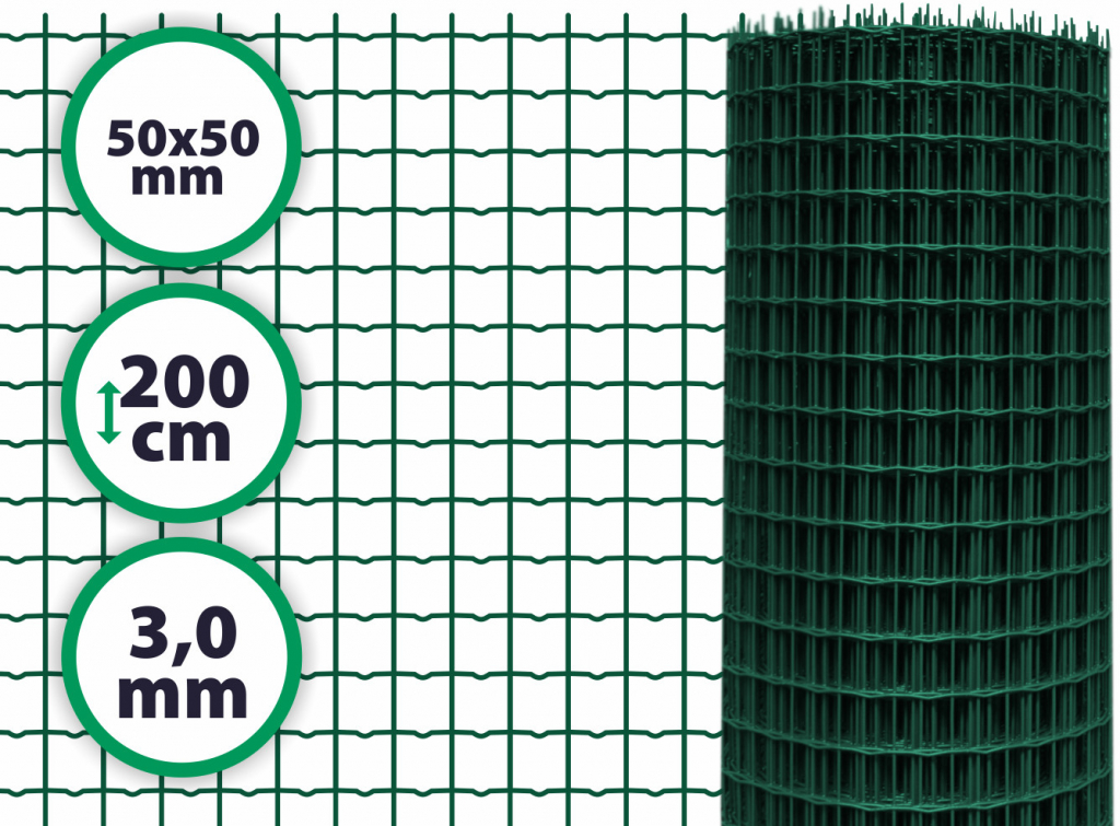 Svařované pletivo Super – výška 200 cm, drát 3,0 mm, oko 50x50 mm