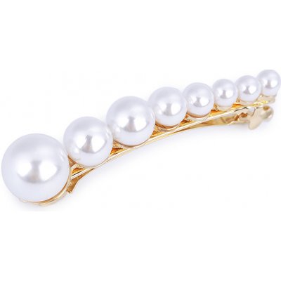 Francouzská spona do vlasů s perlami a broušenými kamínky - perlová zlatá – Zboží Mobilmania
