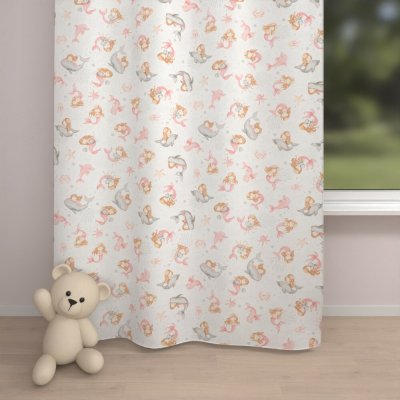 Biante Dětský bavlněný závěs Sandra SA-527 Růžové mořské panny s delfíny a velrybami na bílém 150x200 cm – Hledejceny.cz