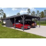 Holzbrüder Ralf na auto s malým domkem šedá/šedá 6 x 8,68 m – HobbyKompas.cz