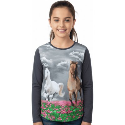 divčí tričko s koněm ZIMA26 Tmavě šedá – Zboží Mobilmania