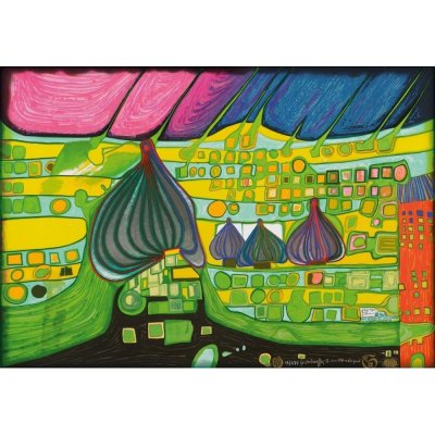 No name Dárkový balící papír 50x70 cm HUNDERTWASSER Land in Gelb