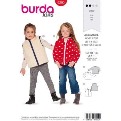 Burda Střih Burda 9290 - Dětská bunda na zip, vesta – Zboží Mobilmania