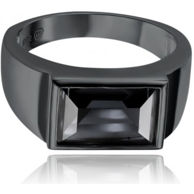 Minet JMAN0519BR Pánský pečetní stříbrný prsten s černým zirkonem