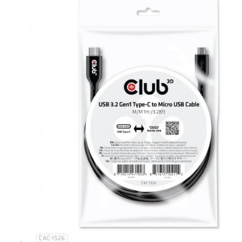 Club 3D CAC-1526 USB 3.2 Gen1 Type C na Micro USB Cable M/M, Bidirectional, 1m