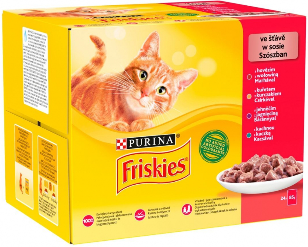 Friskies s kuřetem hovězím jehněčím kachnou v šťávě 12 x 85 g