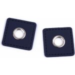 Průchodka s koženkovým čtverečkem k našití, průvlek 10 mm, malé, 6 modrá tmavá – Sleviste.cz