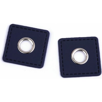 Průchodka s koženkovým čtverečkem k našití, průvlek 10 mm, malé, 6 modrá tmavá – Sleviste.cz