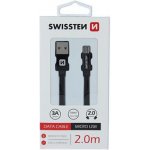 Swissten 71522301 USB 2.0, zástrčka A - zástrčka micro B, opletený, 2m, černý – Hledejceny.cz