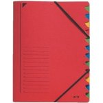 Desky třídicí Leitz s gumičkou, 12 přihrádkové, červené – Zboží Živě