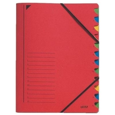Desky třídicí Leitz s gumičkou, 12 přihrádkové, červené – Zboží Živě