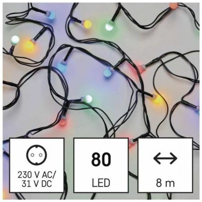 EMOS D5AM02 80 LED cherry řetěz kuličky 8 m venkovní i vnitřní multicolor časovač – Hledejceny.cz