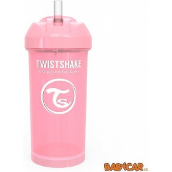 Twistshake láhev s brčkem pastelově růžová 360 ml