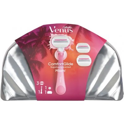 Gillette Venus Comfortglide Sugarberry Miami dámský holicí strojek s držákem do sprchy 1 ks + náhradní břity 3 ks + kosmetická taška – Zbozi.Blesk.cz
