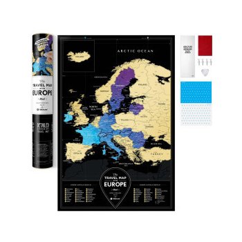 Stírací mapa Evropy Travel Map Europe Black - Mapa bez lišt, dárkový tubus