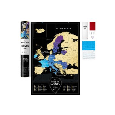 Stírací mapa Evropy Travel Map Europe Black - Mapa bez lišt, dárkový tubus – Zboží Mobilmania