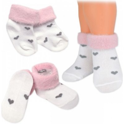 BN Bavlněné dětské ponožky s chlupáčkovým lemem Srdíčka bílé 1 pár – Zboží Mobilmania
