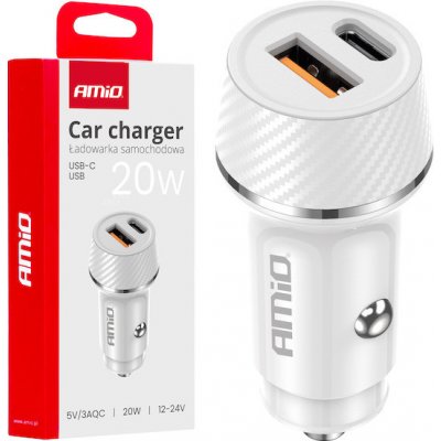 Nabíječka do auta USB-A + USB-C 20W 12/24V AMiO-03878 – Zboží Živě