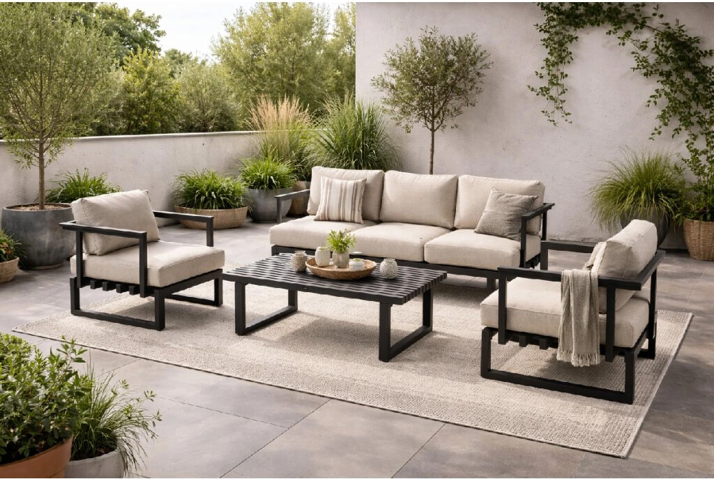 Hartman Calabria charcoal – lavice pro 3 osoby, 2 křesla a stolek 130 × 70 × 41 cm