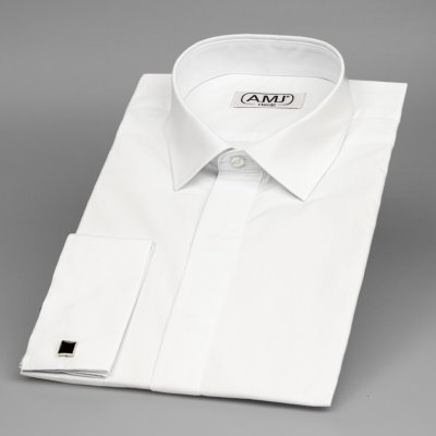 AMJ košile dlouhý rukáv do fraku na manžetové knoflíčky JDA018FR bílá