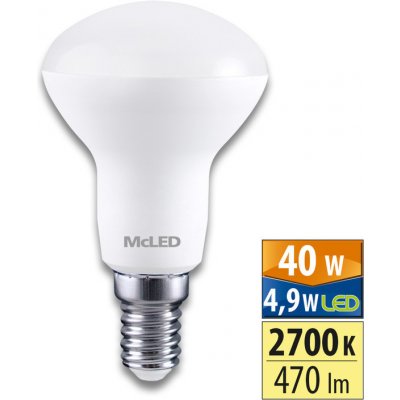 MCLED žárovka LED 4,9W-40 E14 CRI80 R63 600lm 2700K úhel 120° ML-317.004.87.0 – Hledejceny.cz