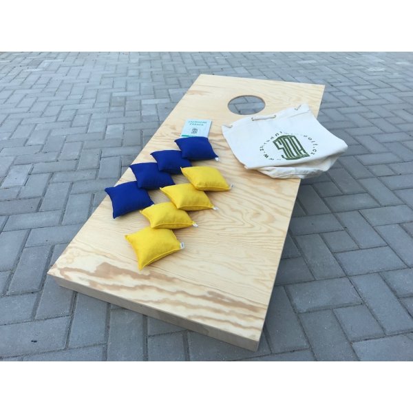 Ostatní společenská hry Stoa Cornhole: 1 hrací deska a 8 sáčků modrá/žlutá