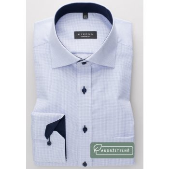 Eterna Comfort Fit košile s modrým vetkaným vzorem a vnitřním límcem prodloužený rukáv