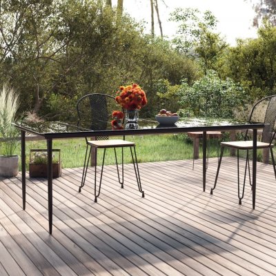OMAXI 178897 Zahradní jídelní stůl černý 200x100x74 cm ocel a tvrzené sklo – Hledejceny.cz