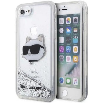 Pouzdro Karl Lagerfeld iPhone 7 / 8 / SE 2020 / 2022 Glitter Choupette Head stříbrné