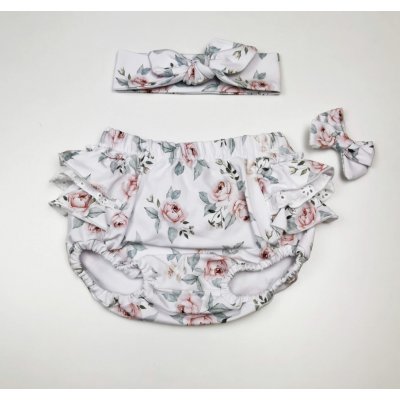 Bloomers šortky bombarďáky Bílá zahrada Baby project květované s kanýrky volánky