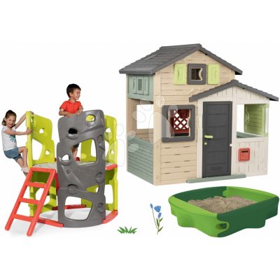 Smoby Set domeček Přátel s lezeckou stěnou Friends House Evo Playhouse s pískovištěm – Sleviste.cz
