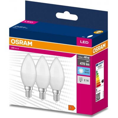 Osram 3PAK LED žárovka E14 B35 4,9W = 40W 470lm 4000K Neutrální bílá 200° VALUE OSRVALU7611