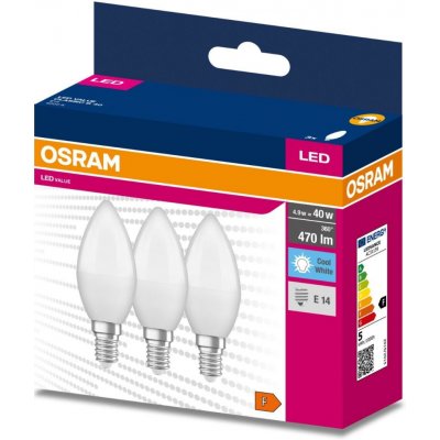 Osram 3PAK LED žárovka E14 B35 4,9W = 40W 470lm 4000K Neutrální bílá 200° VALUE OSRVALU7611 – Hledejceny.cz