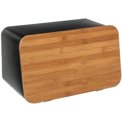 5five Simply Smart Kovový chlebník s bambusovou deskou, černý, 37 × 22,5 × 23,5 cm – Zboží Dáma