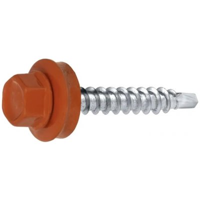 Samořezný střešní farmářský šroub KLIMAS 4,8 x 35 mm RAL 8004 měděně hnědý s podložkou EPDM (250 ks/bal) – Sleviste.cz