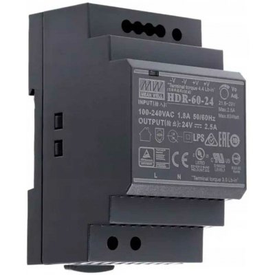 MEAN WELL, Napájecí zdroj na DIN lištu 54W 12V, HDR-60-12, 12V, 4,5A, IP20 – Hledejceny.cz