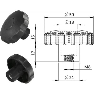 Kovoinox Aretační matice, ø 50 x 32 mm, M8, polyamid, černá – Hledejceny.cz
