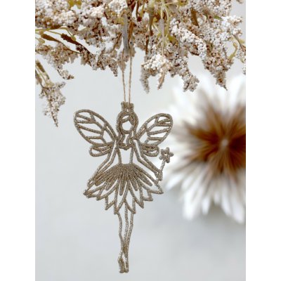 Champagne vánoční dekorace víla Fairy glitter - 9*14 cm - Chic Antique – Hledejceny.cz