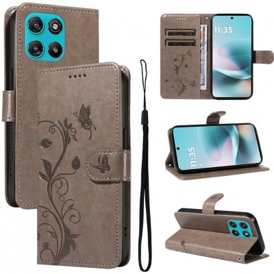 Flowers knížkové pouzdro na Motorola Moto G57 Power 5G šedé – Zboží Živě