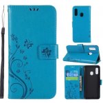 Pouzdro Butterfly PU kožené peněženkové Samsung Galaxy A20e - modré