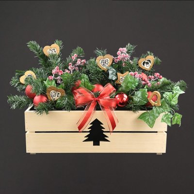 Amadea Dřevěný vánoční truhlík se stromečkem přírodní 52x21,5x17 cm