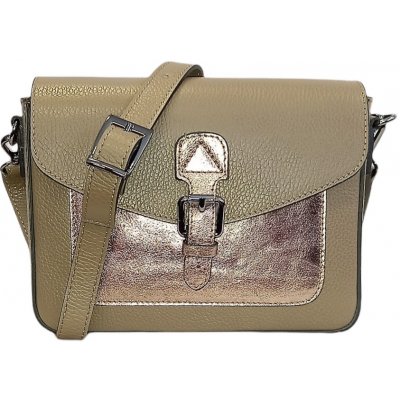 Vera Pelle dámská kožená kabelka s klopou béžová/zlatá 8332 taupe/g – Zboží Mobilmania