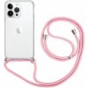 Pouzdro a kryt na mobilní telefon Pouzdro TopQ iPhone 15 Pro s růžovou šňůrkou průhledný