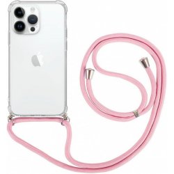 Pouzdro TopQ iPhone 15 Pro s růžovou šňůrkou průhledný