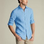 Charles Tyrwhitt Pure Linen lehká lněná košile v popelínové vazbě ocean blue – Hledejceny.cz