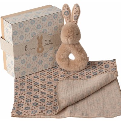 Maileg dárková sada pro miminko chrastítko a plenka Rabbit Cream Peach oranžová barva béžová barva textil – Zbozi.Blesk.cz
